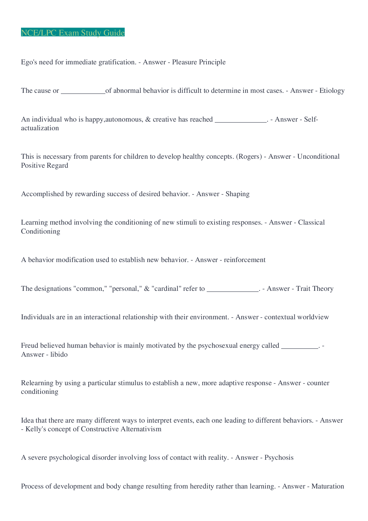 Preview image for NCE/LPC Exam Study Guide